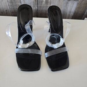 Wild Diva Black High Heel Pumps Square Toe Clear Strap NWOB 7.5